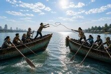 Two boats move toward each other