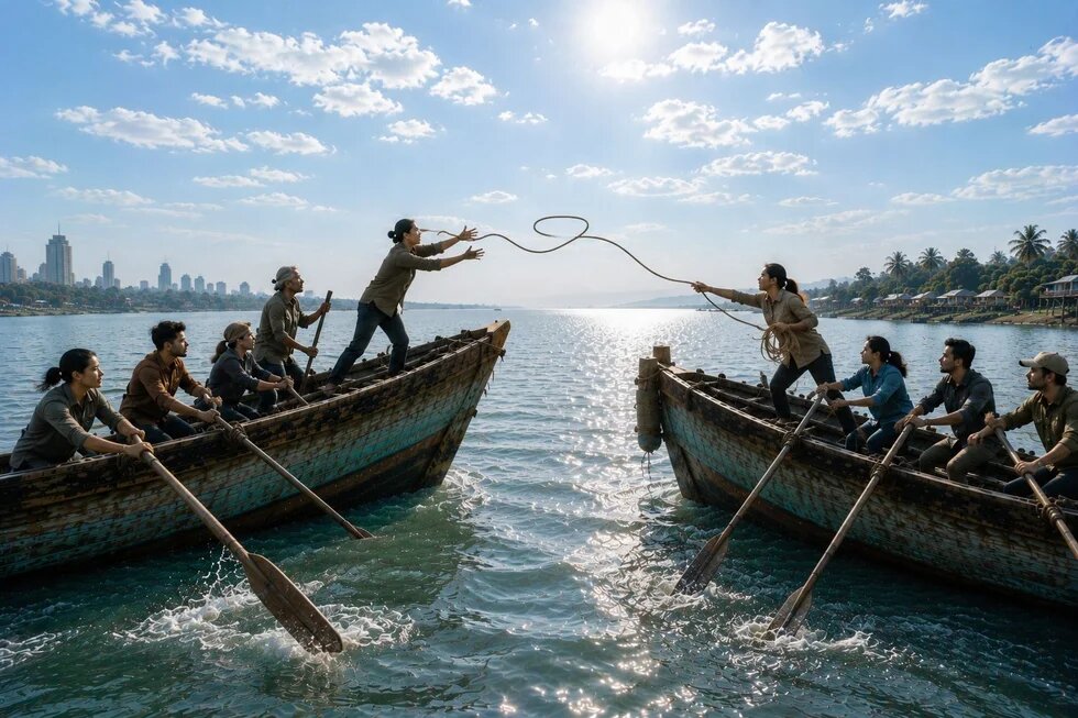 Two boats move toward each other